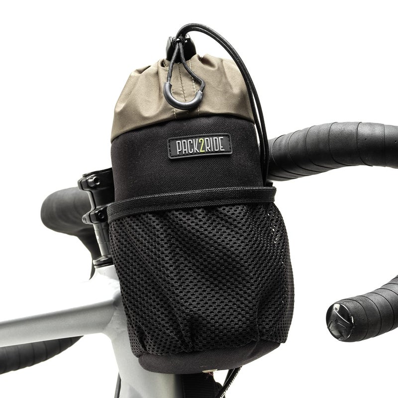 حقيبة مقود الدراجة من PACK2RIDE Bongo - حامل زجاجة مياه للدراجة من القماش المقاوم للماء والمتين، حقيبة جذعية آمنة لركوب الدراجات، تخزين أمامي لركوب الدراجات، منظم الدراجة لركوب الدراجات - أسود - Image 1